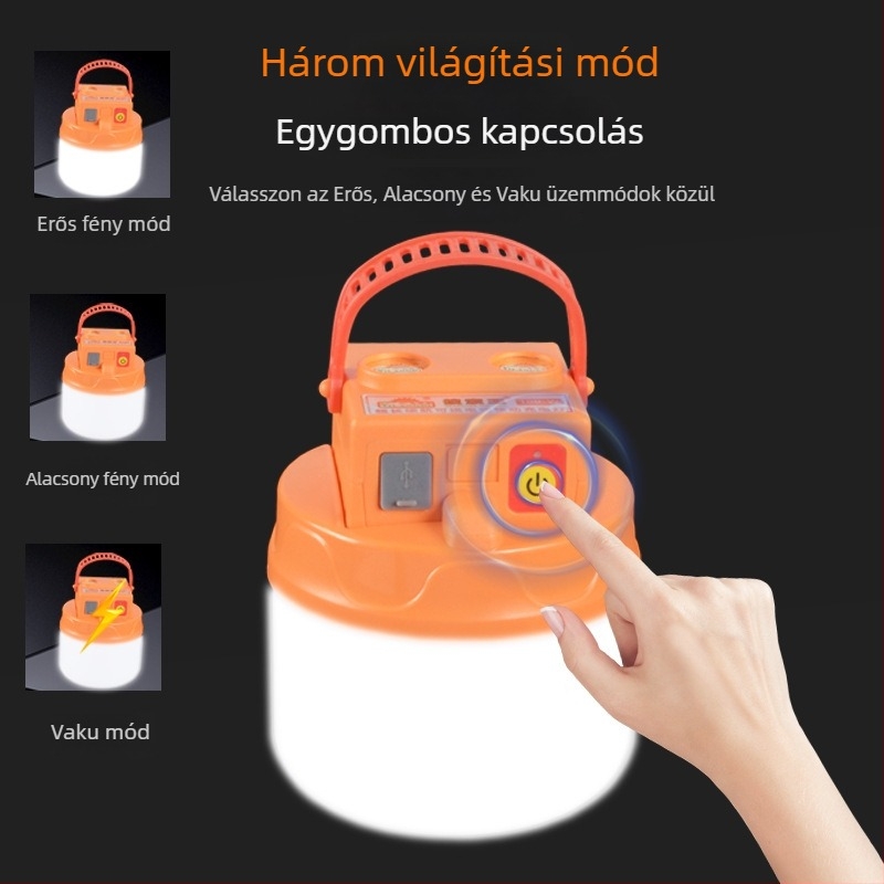LED gömblámpa 100W, ultra‑fényes, USB töltésű, beltéri és kültéri használatra, sátorozáshoz függő világítás