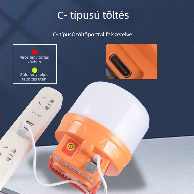 LED gömblámpa 100W, ultra‑fényes, USB töltésű, beltéri és kültéri használatra, sátorozáshoz függő világítás