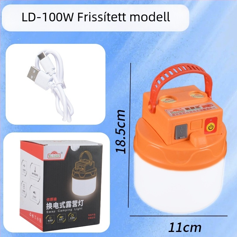 LED gömblámpa 100W, ultra‑fényes, USB töltésű, beltéri és kültéri használatra, sátorozáshoz függő világítás
