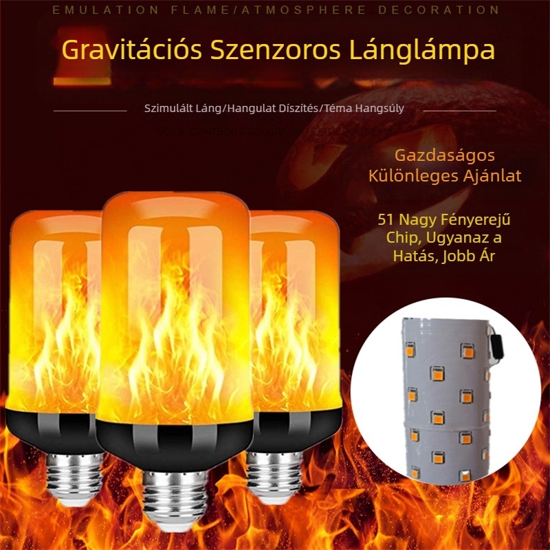 51-LED lámpa láng effektel, 4 üzemmóddal, fekete alap, karácsonyi hangulatlámpa