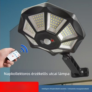 Napelemes kültéri kertvilágítás mozgásérzékelővel, éjszakai automatikus kapcsolással és három üzemmóddal ellátott távirányítóval