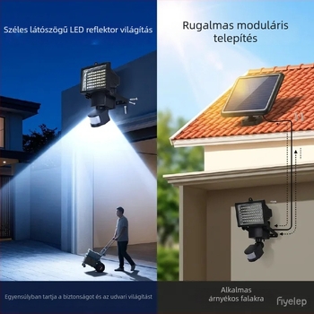 60 LED-es napelemes mozgásérzékelős falikar kültéri villa világításra, garázs reflektor