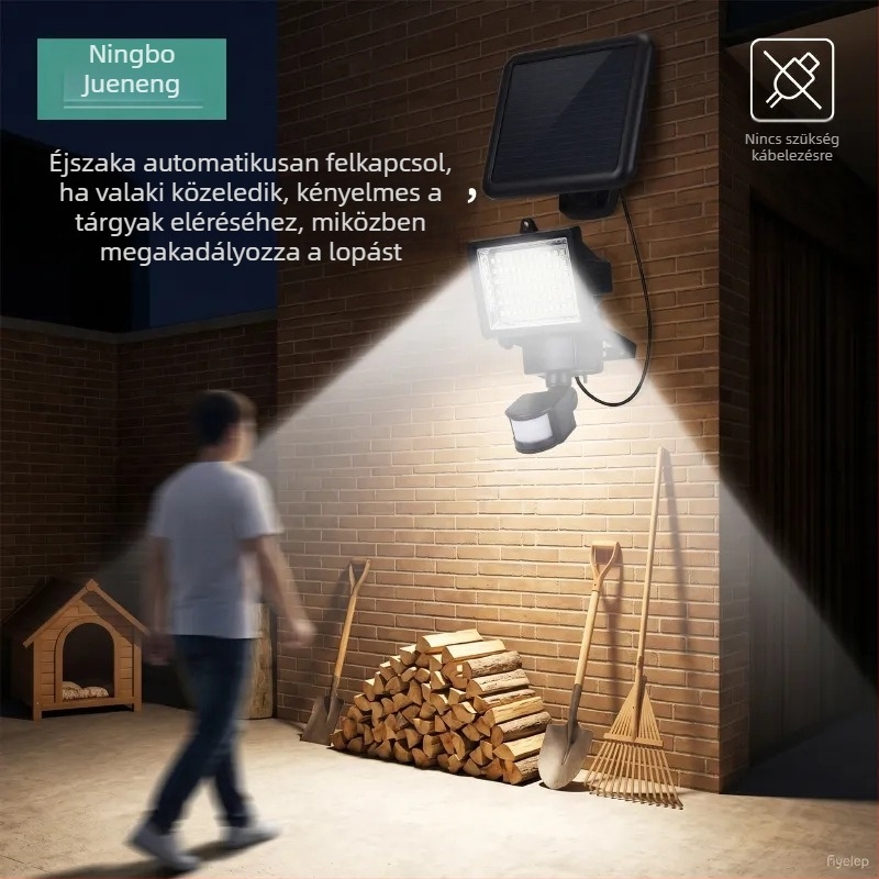 60 LED-es napelemes mozgásérzékelős falikar kültéri villa világításra, garázs reflektor