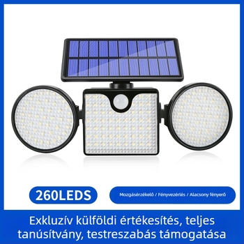 Háromfejű napelemes kertlámpa tájvilágításhoz, IP65 vízálló reflektor mozgásérzékelővel