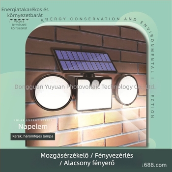 Háromfejű napelemes kertlámpa tájvilágításhoz, IP65 vízálló reflektor mozgásérzékelővel