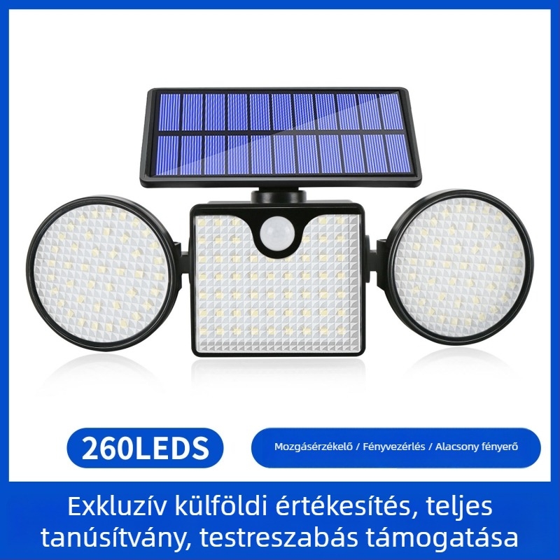 Háromfejű napelemes kertlámpa tájvilágításhoz, IP65 vízálló reflektor mozgásérzékelővel