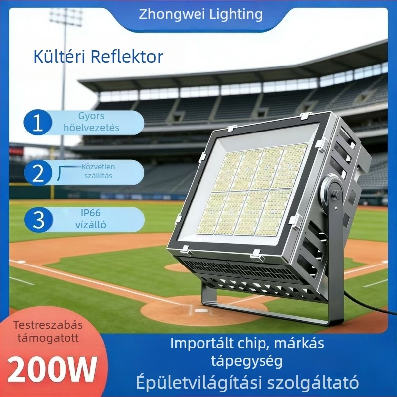 200W kültéri LED fényvető, IP66 vízálló, 360 LED, 5000 lm, ipari/építési világítás