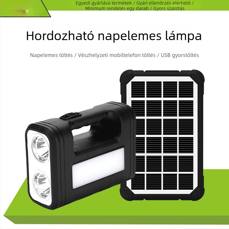 30W-os napelemes világítási rendszer LED-projektorral és USB-töltéssel, kültéri kempingezéshez