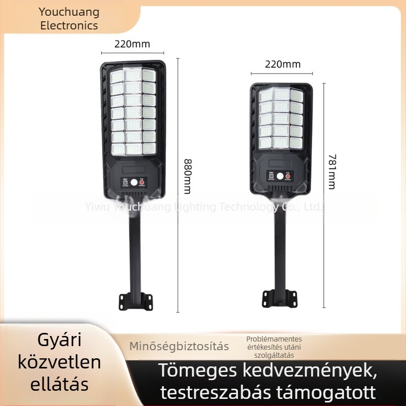 Napelemes LED utcai lámpa kültéri használatra, vízálló mozgásérzékelős világítás