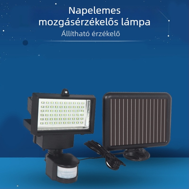 Napelemes mozgásérzékelős LED-reflektor, 60 LED, kültéri utcai és táj megvilágítására
