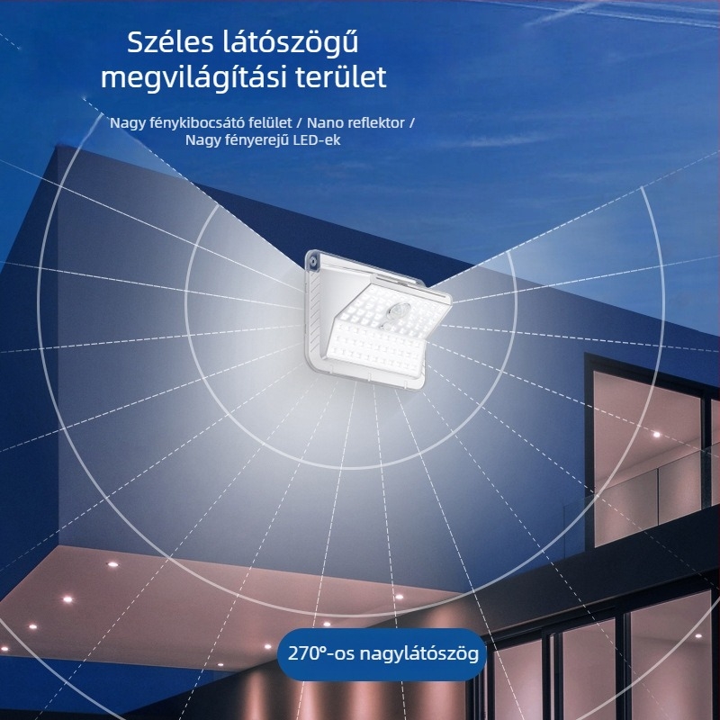 Napelemes falikar mozgásérzékelővel folyosóra – energiatakarékos, IP44, ABS+PC, fehér fény