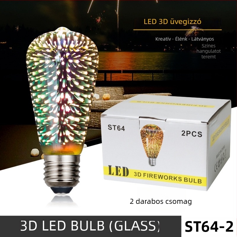LED3D tűzijáték izzó, E27, ST64, dekoratív üveg gömb karácsonyi hangulathoz
