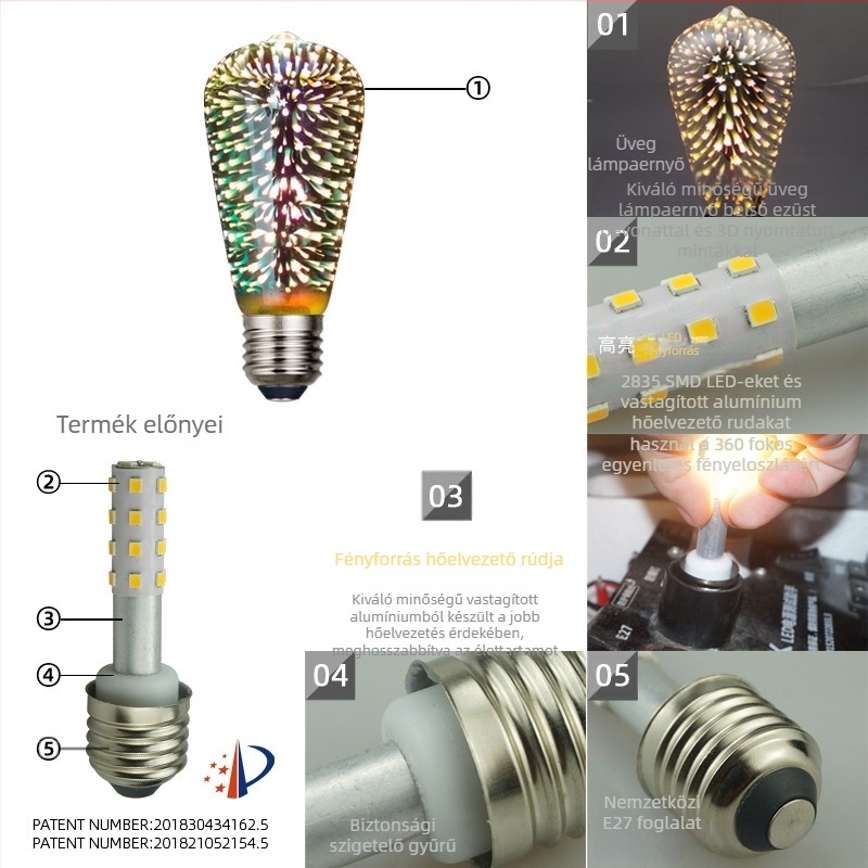 LED3D tűzijáték izzó, E27, ST64, dekoratív üveg gömb karácsonyi hangulathoz