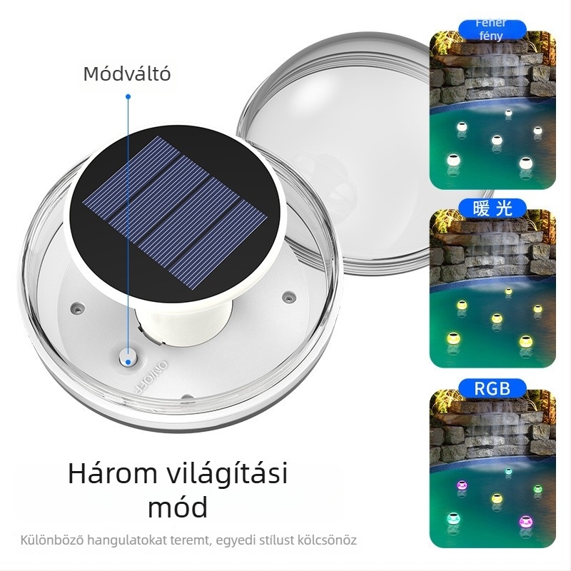 Napelemes úszó fények kültéri használatra, vízálló tó- és kertvilágítás, éjszakai világítás, három üzemmód