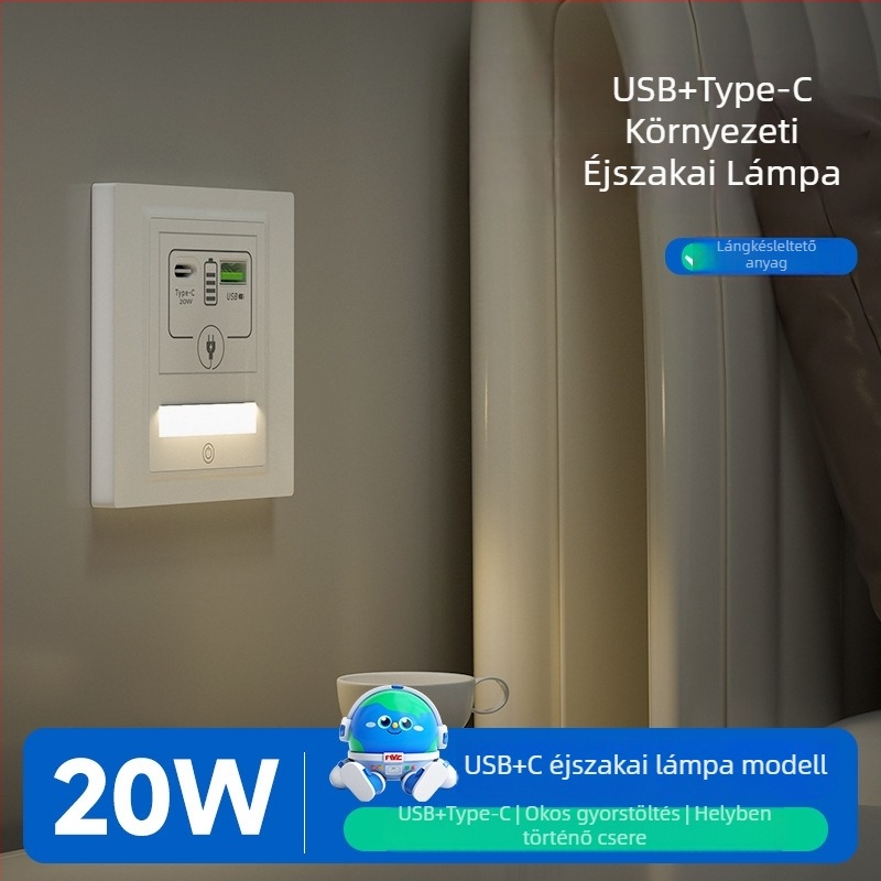 LED éjszakai lámpa ötlyukú aljzattal és mozgásérzékelővel, lépcsőházhoz, folyosóhoz, hálószobához és az ágy mellett