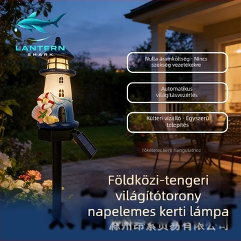 Napelemes mini gyanta világítótorony talajra helyezhető LED kerti lámpa, európai retro stílusú