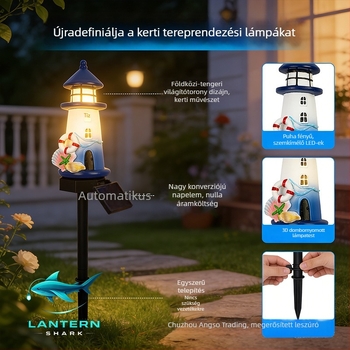 Napelemes mini gyanta világítótorony talajra helyezhető LED kerti lámpa, európai retro stílusú