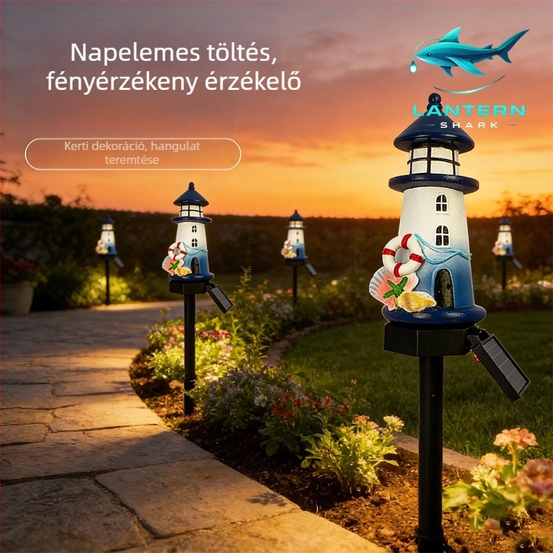 Napelemes mini gyanta világítótorony talajra helyezhető LED kerti lámpa, európai retro stílusú