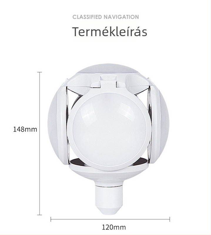LED futball lámpa E27-es aljzattal otthoni és gyári világításhoz, ötágú összecsukható futballlámpa, 40W, ultranagy fényerő