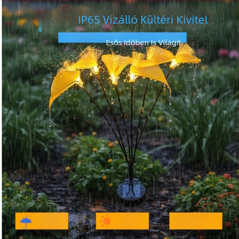 Napenergia-külső LED virág alakú földön álló lámpa optikai rostokkal, vízálló