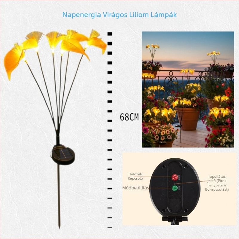 Napenergia-külső LED virág alakú földön álló lámpa optikai rostokkal, vízálló