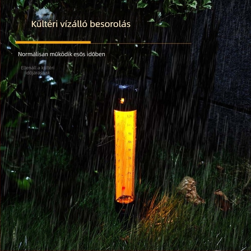Napelemes gyeplámpa hőmérővel, dekoratív kert LED világítás, vízálló, automatikusan világít sötétedéskor