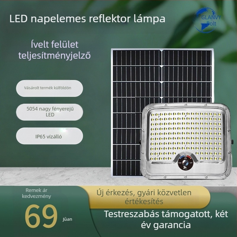 Napelemes LED reflektor kültéri használatra, nagy teljesítményű, vízálló, szenzoros, udvarra és garázsba