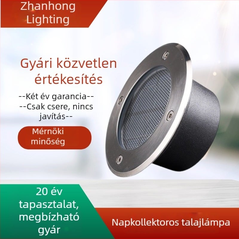 Napelemes földalatti lámpa rozsdamentes acélból, mérnöki szintű, RGB színváltós LED a járdához, kerthez és tájhoz