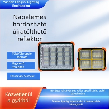 Napelemes hordozható reflektor – újratölthető, többfunkciós kültéri lámpa kempinghez és udvarhoz