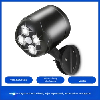 Napenergia‑táplálású 8W-os 4-LED kültéri spotlámpa mozgásérzékelővel, kerthez és integrált utcai világítással