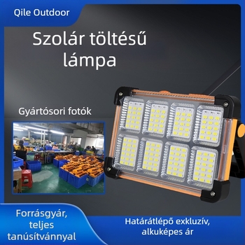 Kempinghez hordozható napelemes vészvilágítás USB-s újratölthető, többfunkciós kültéri kertlámpa