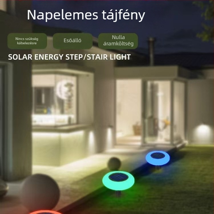 Napelemes kerti LED lámpa, vízálló, rendkívül fényes, színváltós, földbe süllyeszthető dekoratív lámpa
