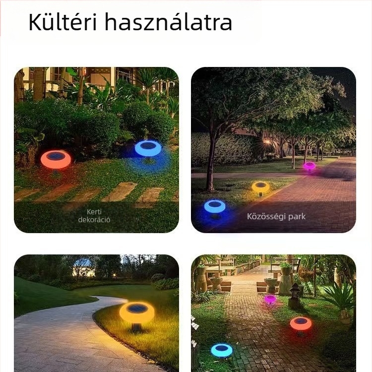 Napelemes kerti LED lámpa, vízálló, rendkívül fényes, színváltós, földbe süllyeszthető dekoratív lámpa