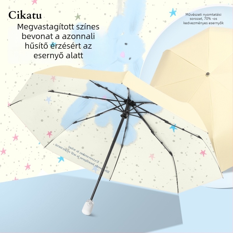 Cikatu karikatúra csillag mintás összecsukható esernyő nőknek, nap- és esővédelem, kézi nyitás, ideális diákok számára