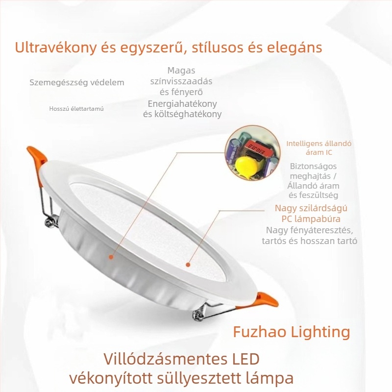 Fuzhao LED beépíthető mennyezeti downlight, rozsdamentes acél, kovácsoltvas hatás, 4–6 hüvelyk, spotlámpa
