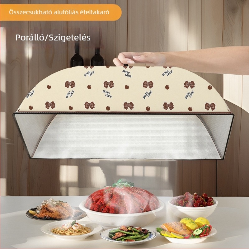 Összecsukható ételfedő az étkezőasztalhoz, hőmegtartó, rovar- és porálló, maradék ételek fedésére