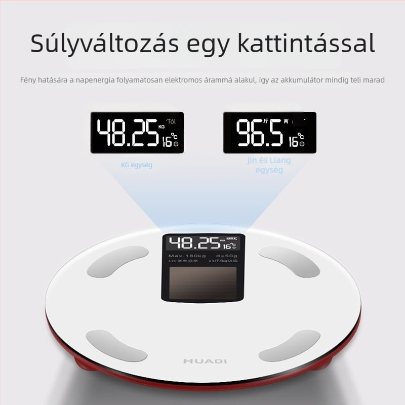 Huadi Szm005 Okos testzsír mérleg Bluetooth-kapcsolattal, háztartási digitális testmérleg, napelemes töltés