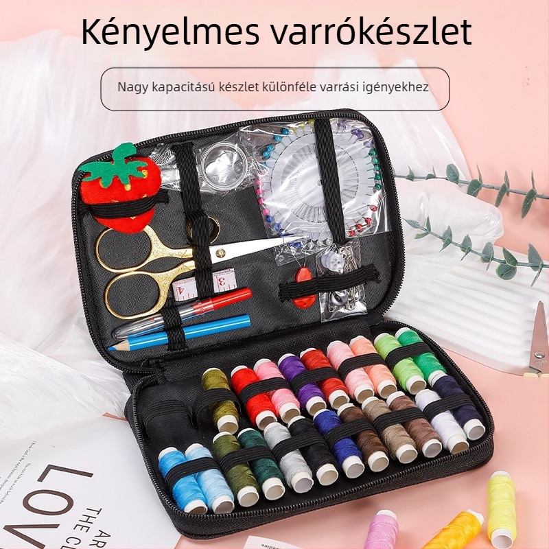 Hordozható varrókészlet tűtartóval és varróeszközökkel otthonra és utazáshoz