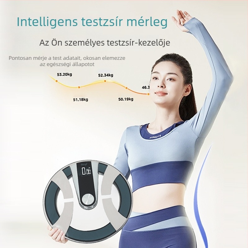 Hangutasításos okos testzsírmérleg Bluetooth-kapcsolattal – otthoni használatra, pontos testzsír- és testsúlymérés