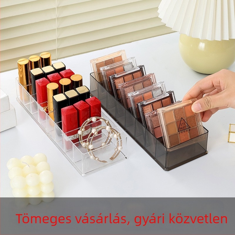 Asztali tároló kozmetikai szervező rekeszekkel rúzs, körömlakk és szemhéjpúder számára