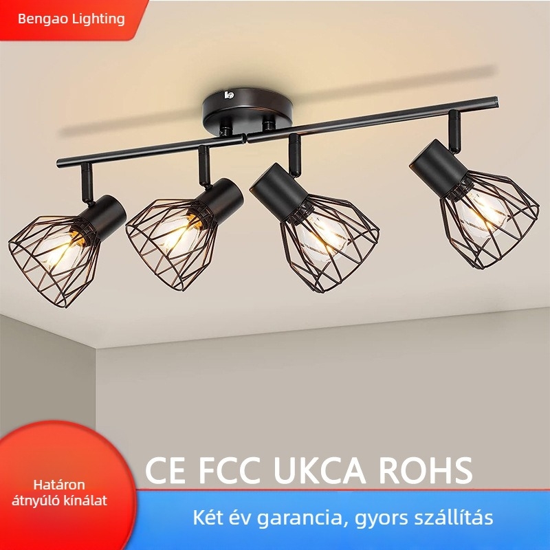 Négyfejű LED spotlámpa vasból, vintage stílusú, egyedi kreatív tervezéssel étteremhez, nappalihoz, hálószobához és bárpulthoz.
