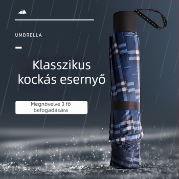 Brit kockás 10 merevítővel rendelkező összecsukható esernyő, uniszex, szélálló