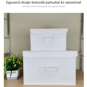 Pamut- és lenvászon anyagú tároló doboz fedővel ruhákhoz, játékokhoz és könyvekhez