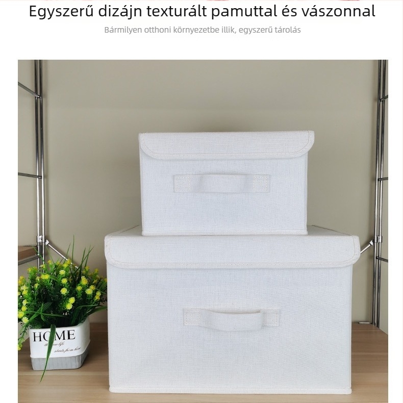 Pamut- és lenvászon anyagú tároló doboz fedővel ruhákhoz, játékokhoz és könyvekhez