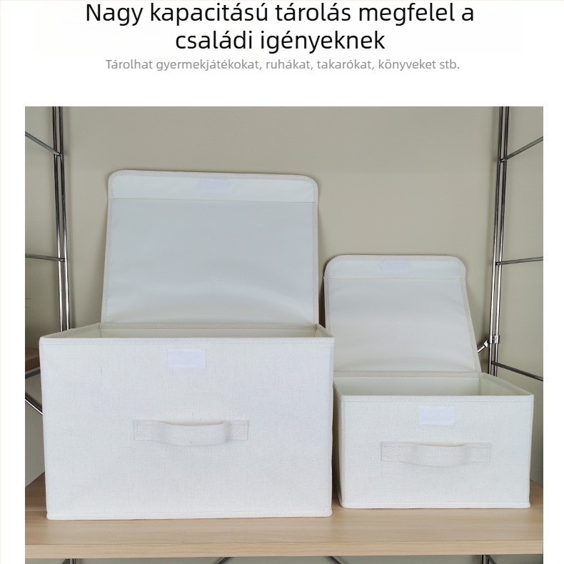 Pamut- és lenvászon anyagú tároló doboz fedővel ruhákhoz, játékokhoz és könyvekhez