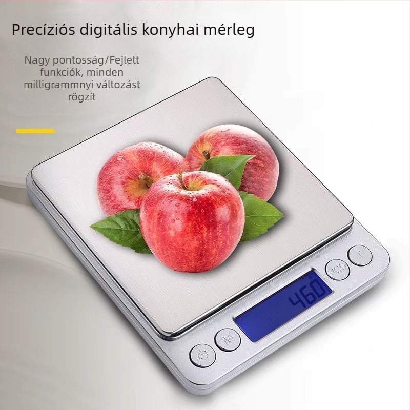 Hordozható elektronikus konyhai mérleg, pontos, rozsdamentes acélból, grammban mérve, főzéshez és sütéshez
