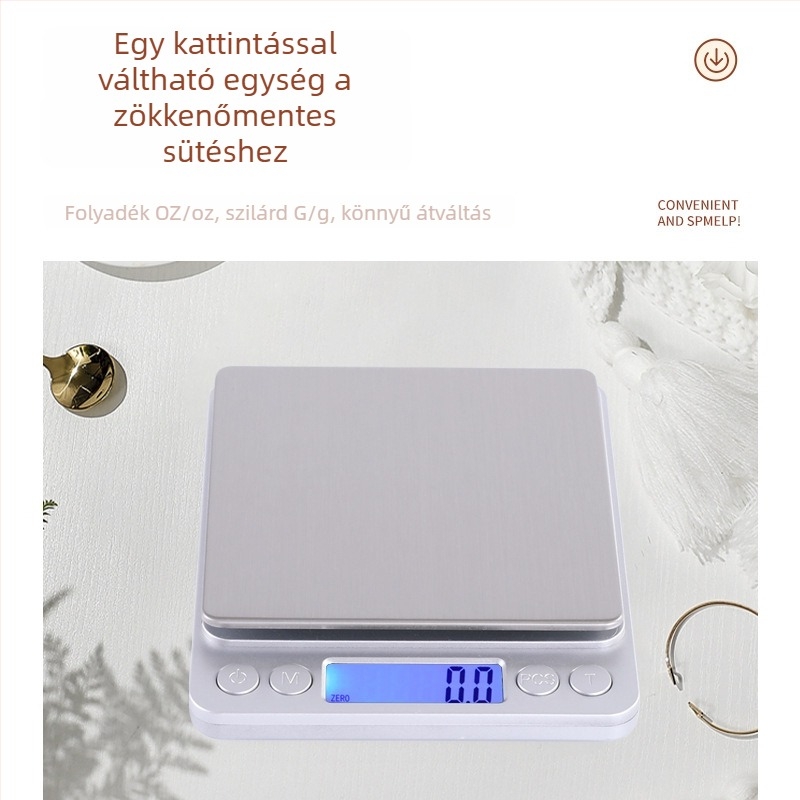 Hordozható elektronikus konyhai mérleg, pontos, rozsdamentes acélból, grammban mérve, főzéshez és sütéshez