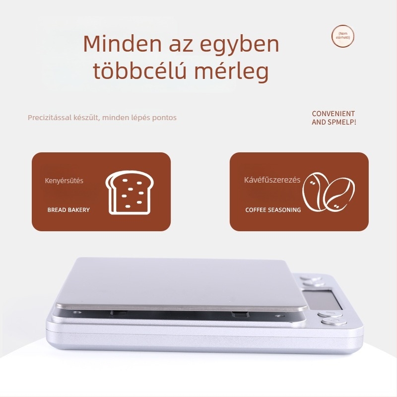 Hordozható elektronikus konyhai mérleg, pontos, rozsdamentes acélból, grammban mérve, főzéshez és sütéshez