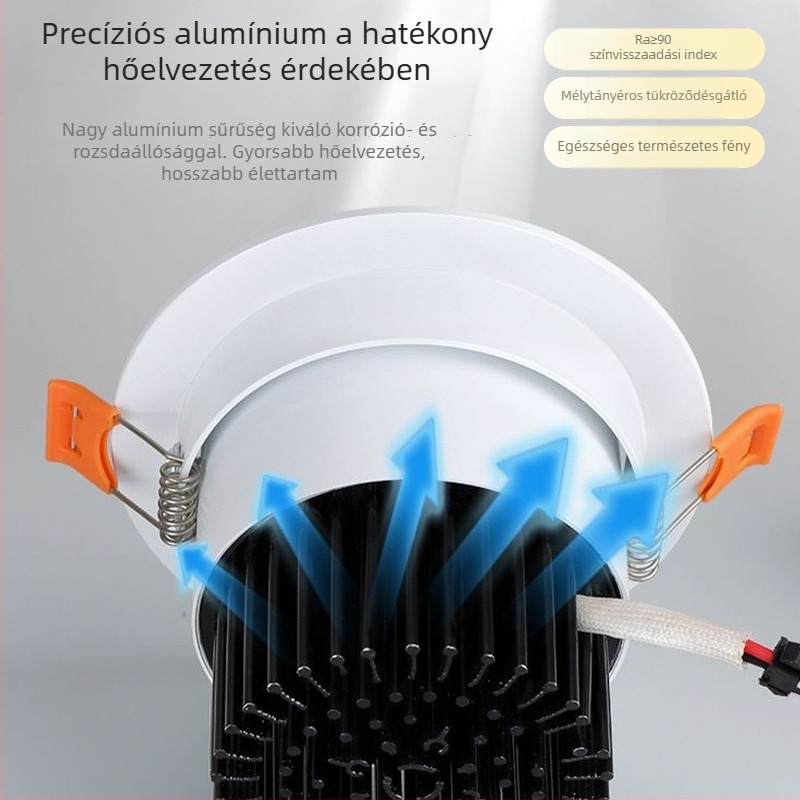LED beépített mennyezeti lámpa – downlight kereskedelmi és lakossági terekhez, alumínium ház, 90 mm átmérő