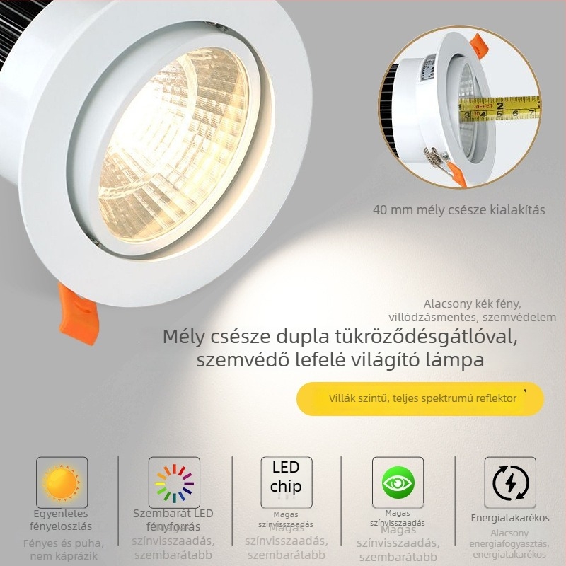 LED beépített mennyezeti lámpa – downlight kereskedelmi és lakossági terekhez, alumínium ház, 90 mm átmérő